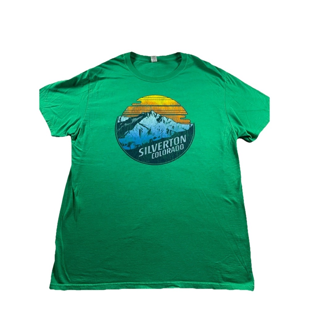 Silverton Colorado Mountain Graphic T-Shirt Fruit Of The Iconic Tee Green Size L